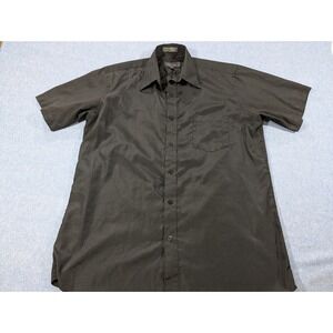 Renzo Mens Short Sleeve Button Down Shirt Black Size Medium Solid Pocket
